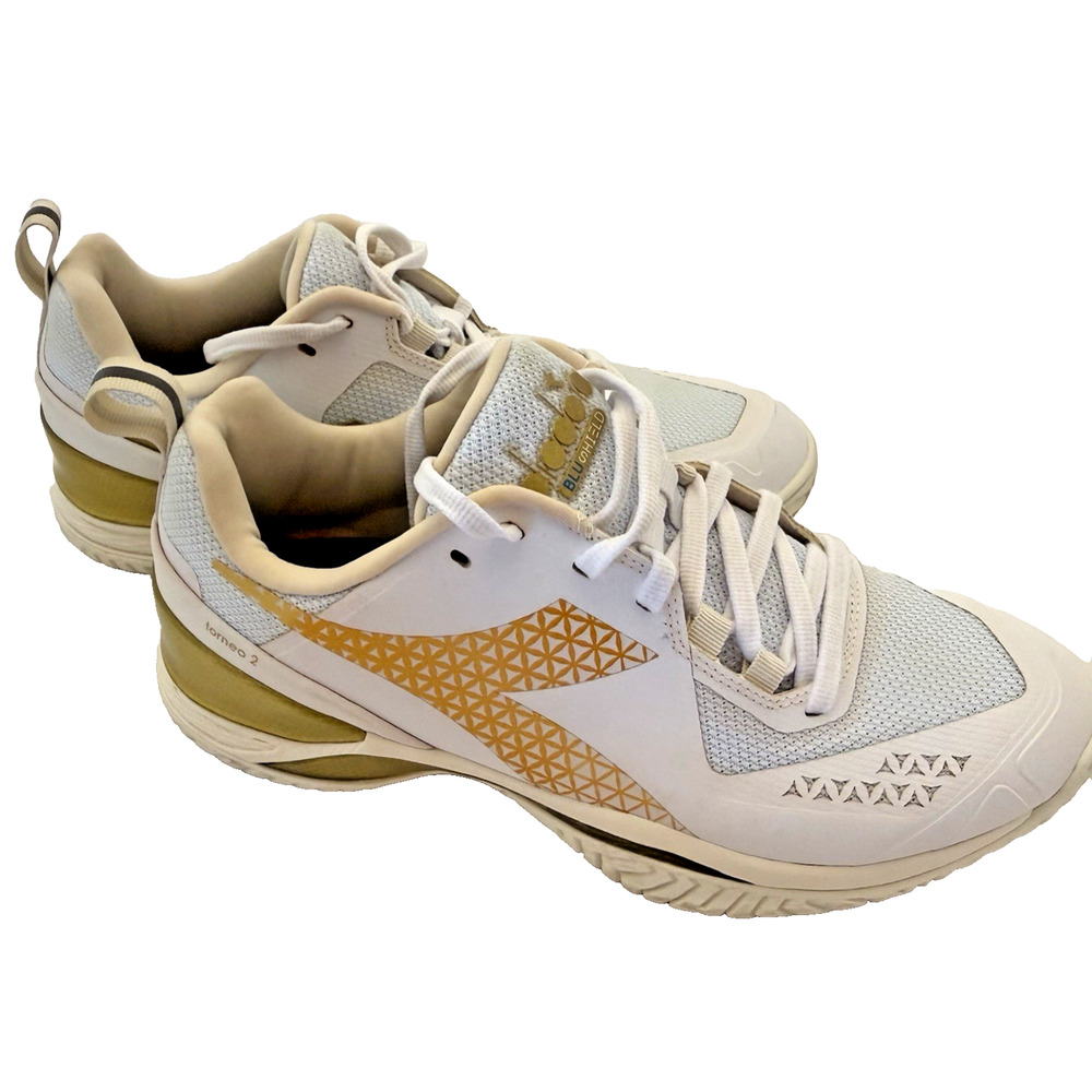 Diadora Blushield Torneo 2 AG Womens Tennis Shoes White Gold Sneakers Size 7.5